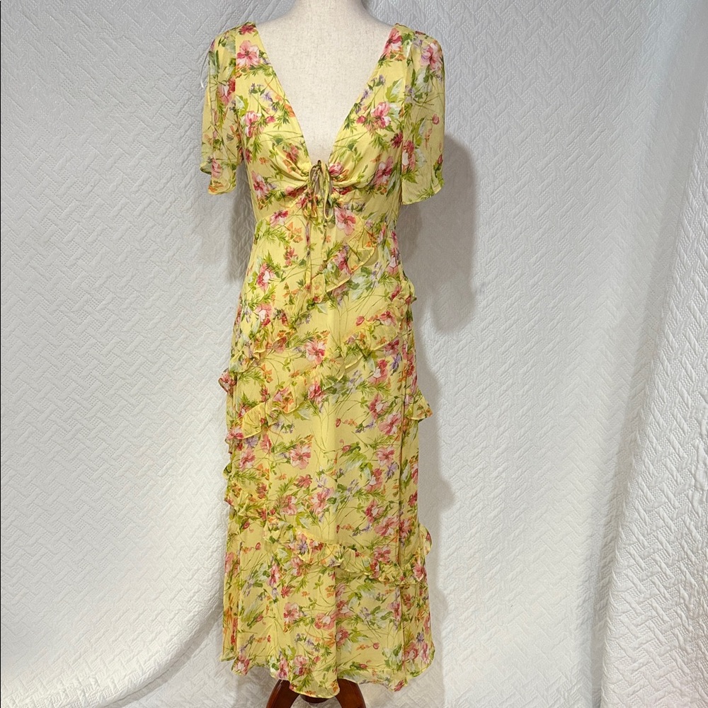 Lulu's Yellow Floral Midi Dress
